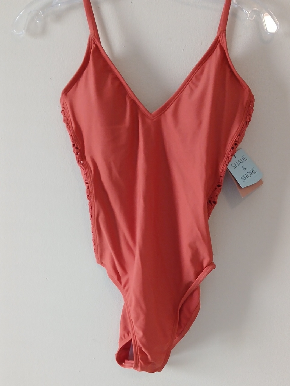 Shade & Shore Coral-Orange V-Neck One-Piece Swimsuit